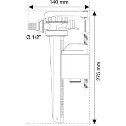 Robinet flotteur compact pour WC à alimentation latérale ½ ’’ « Jollyfill » (réglage fluide 0 – 180)