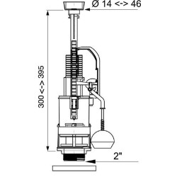 Mécanisme WC compact, double poussoir 3/6L avec la fixation du couvercle (ensemble avec joint et vis de fixation)