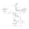 Siphon tubulaire pour évier deux bacs, diam115 mm,  avec trop plein rectang/rond et sortie machine à laver / lave-vaisselle
