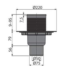 Siphon de sol avec grille inox 105 x 105 mm - sortie verticale