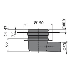 Siphon de sol avec grille inox 105 x 105 mm - sortie horizontale