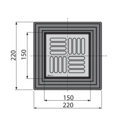 Siphon de sol avec grille en inox – 150x150/50/75 mm - sortie verticale