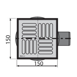 Siphon de sol avec grille en inox – 150x150/50 mm - sortie horizontale