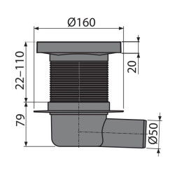 Siphon de sol avec grille en inox – 150x150/50 mm - sortie horizontale