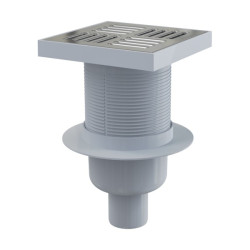 Siphon de sol avec grille en inox – 150x150/50 mm - sortie verticale