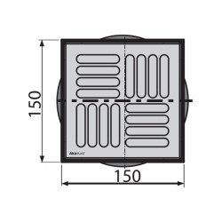 Siphon de sol avec grille en inox – 150x150/50 mm - sortie verticale