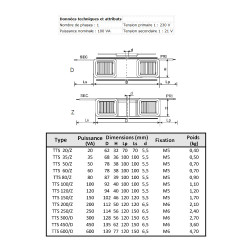 Transformateur torique TTS 100/Z 230/ 21V IP00 "BREVE"pour usage général