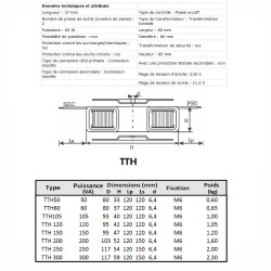 Transformateur torique TTH 60 230/11.5V pour systèmes d'éclairage halogène