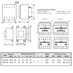 Transformateur monophasé TEZ 16,0/D 230/ 6-6V pour circuits imprimés, encapsulé
