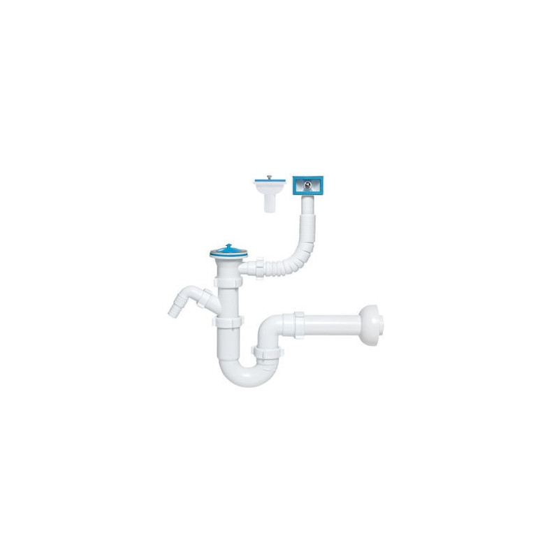 Siphon tubulaire pour évier un bac, 70 mm, trop plein rectang verticale /  horizontale, sortie machine à laver / lave-vaisselle - Proachats