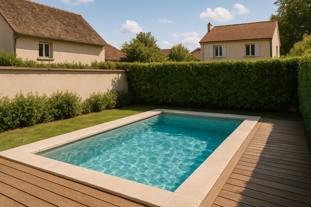 Mini piscine enterrée dans un petit jardin
